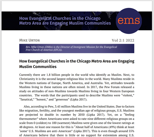 3) Study: Church Based Outreach Among Muslims in Chicago