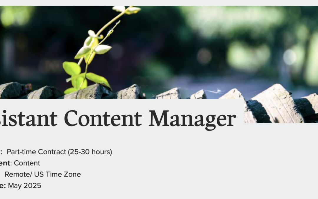 4) Job Opportunity: Assistant Content Manager