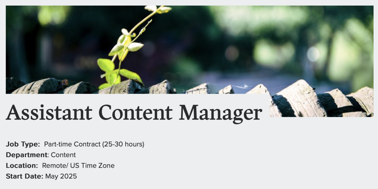 4) Job Opportunity: Assistant Content Manager